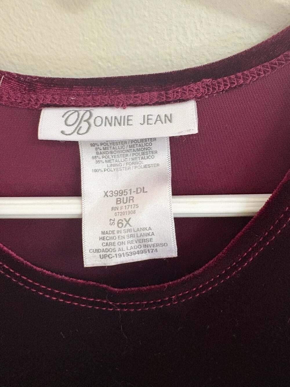 Bonnie Jean Burgundy Velvet and Striped Taffeta Holiday Dress with Gold Waist Bo - Picture 2 of 3